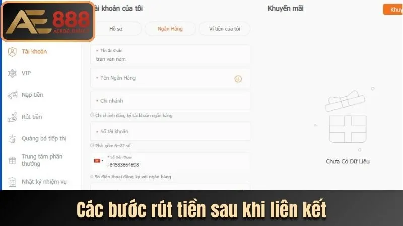 Các bước rút tiền sau khi liên kết